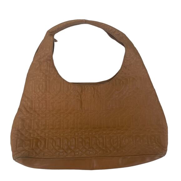 Donald J. Pliner Quilted Leather Double Handle Hobo Handbag Tan Large ASIS - Picture 1 of 11